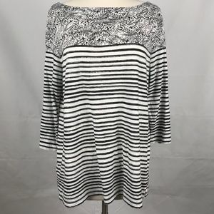 LOFT | Black and White Striped Floral Longsleeve